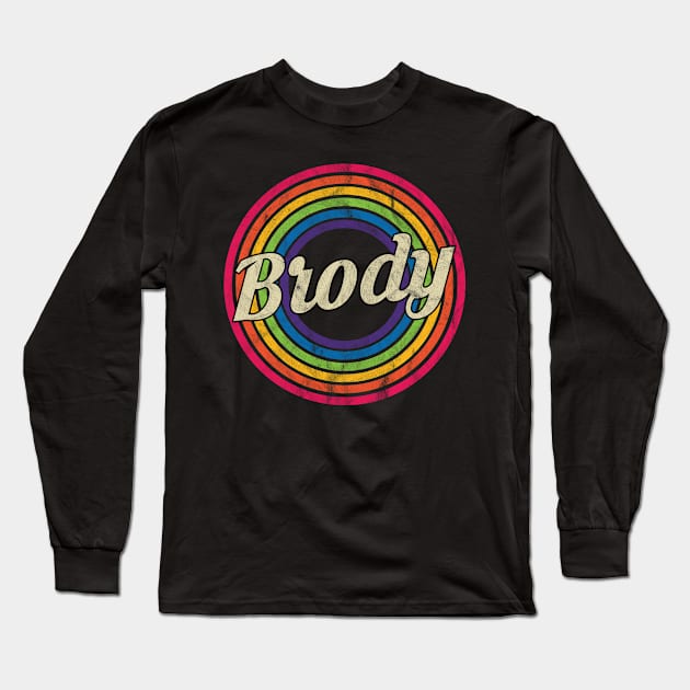 Brody - Retro Rainbow Faded-Style Long Sleeve T-Shirt by MaydenArt